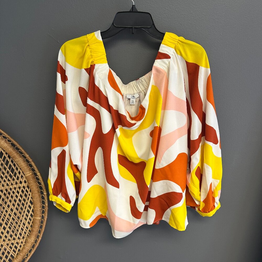 Crown & Ivy Cabana Off‎ Shoulder Top Womens Size XXL Yellow Orange NWT